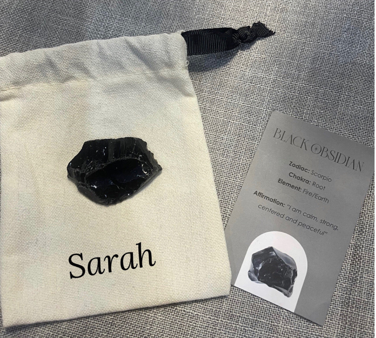 Black Obsidian Healing Natural Rough Crystal Complete with Personalised Storage Pouch