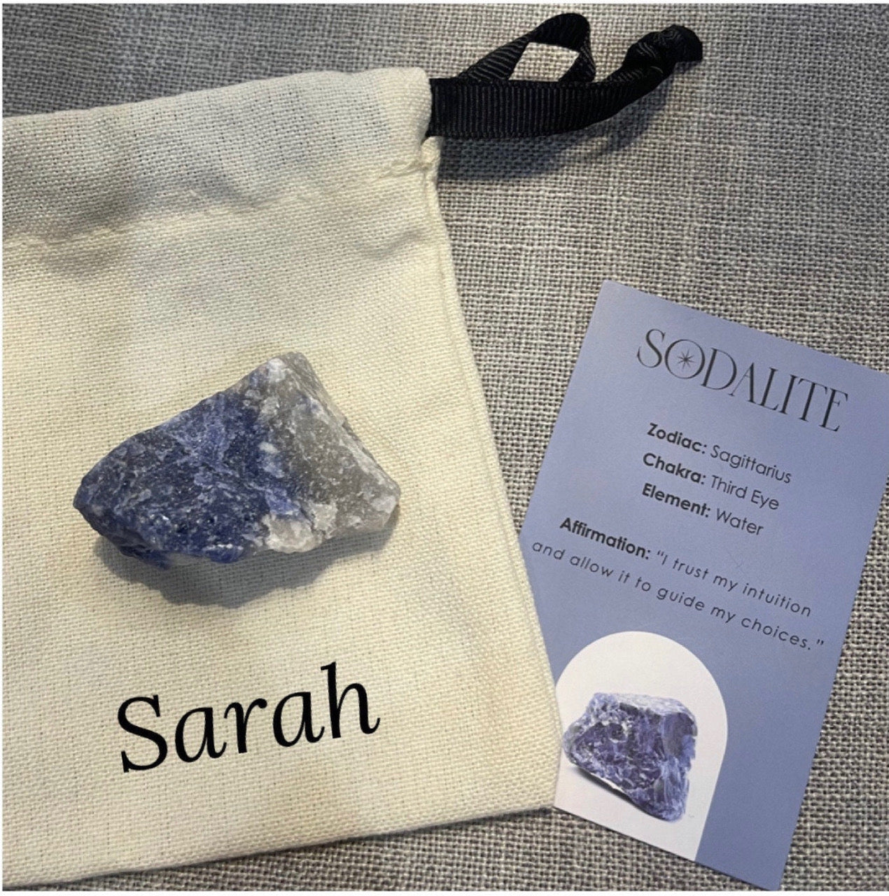 Sodalite Healing Natural Rough Crystal Complete with Personalised Storage Pouch