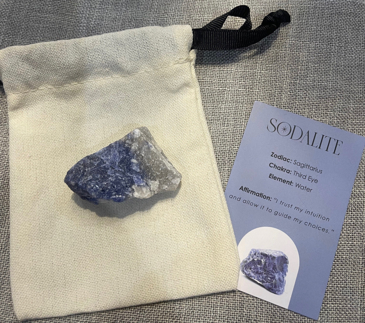 Sodalite Healing Natural Rough Crystal Complete with Personalised Storage Pouch