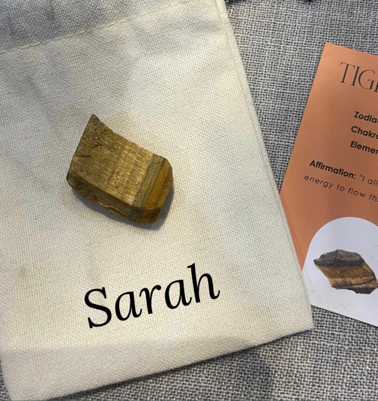 Tigers Eye Healing Natural Rough Crystal Complete with Personalised Storage Pouch