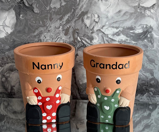 Terracotta Flowerpot Man or Lady Garden Ornament Plant Pot Planters With Option To Personalise