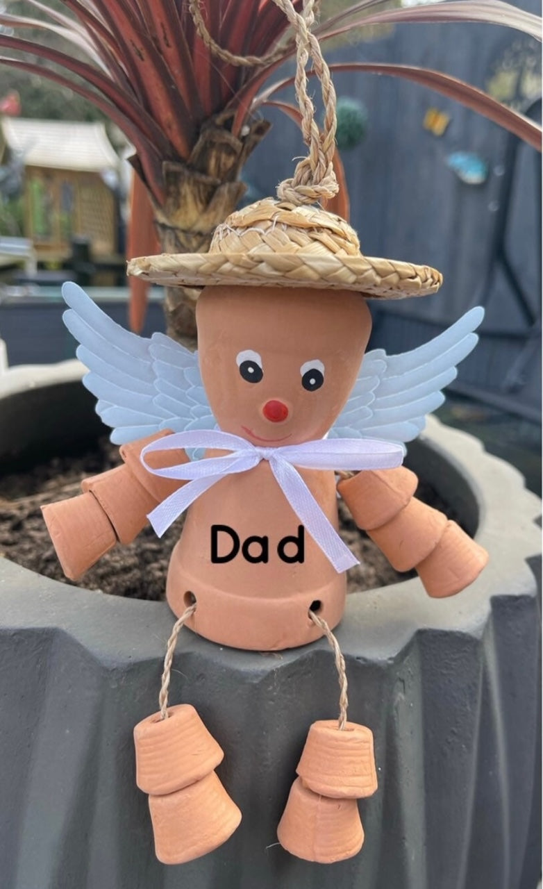 Personalised Terracotta Plant Pot Man or Lady Angel Garden Ornament Keepsake