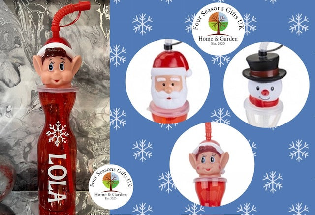 Personalised Christmas Character Drinking Bottle With Straw