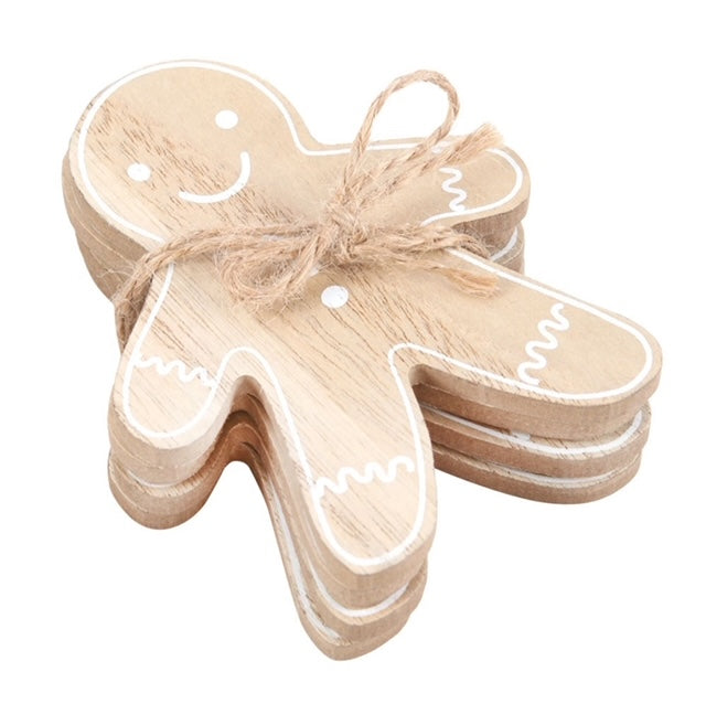 Set of Four Wooden Gingerbread Man Festive Drink Coasters Set