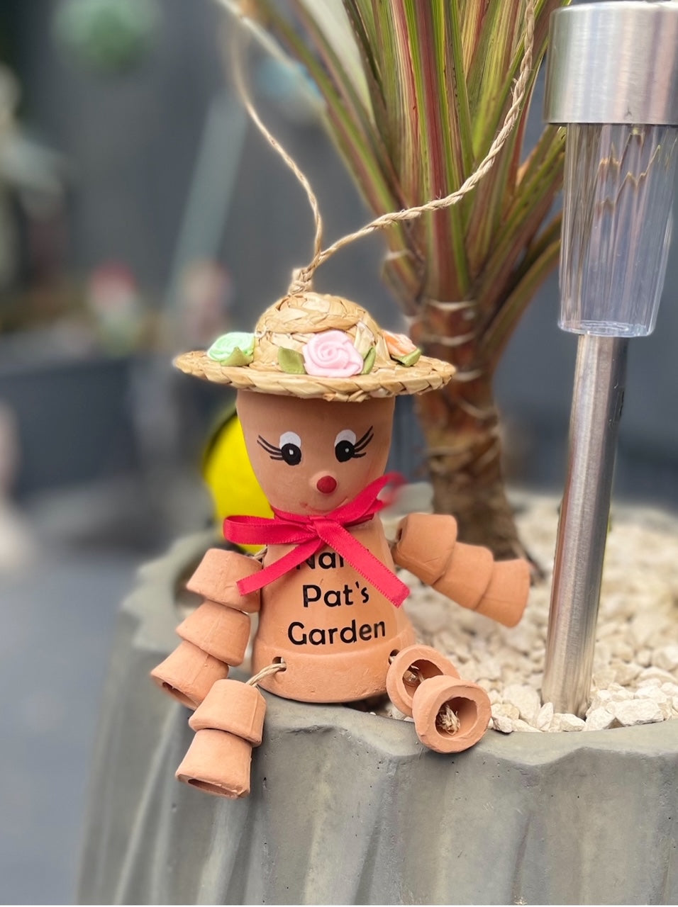 Personalised Terracotta Plant Pot Man or Lady Garden Ornaments Includes Ribbon Of Choice