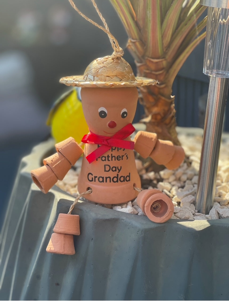 Personalised Terracotta Plant Pot Man or Lady Garden Ornaments Includes Ribbon Of Choice