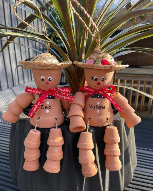 Personalised Terracotta Plant Pot People Man or Lady Includes Ribbon Of Choice