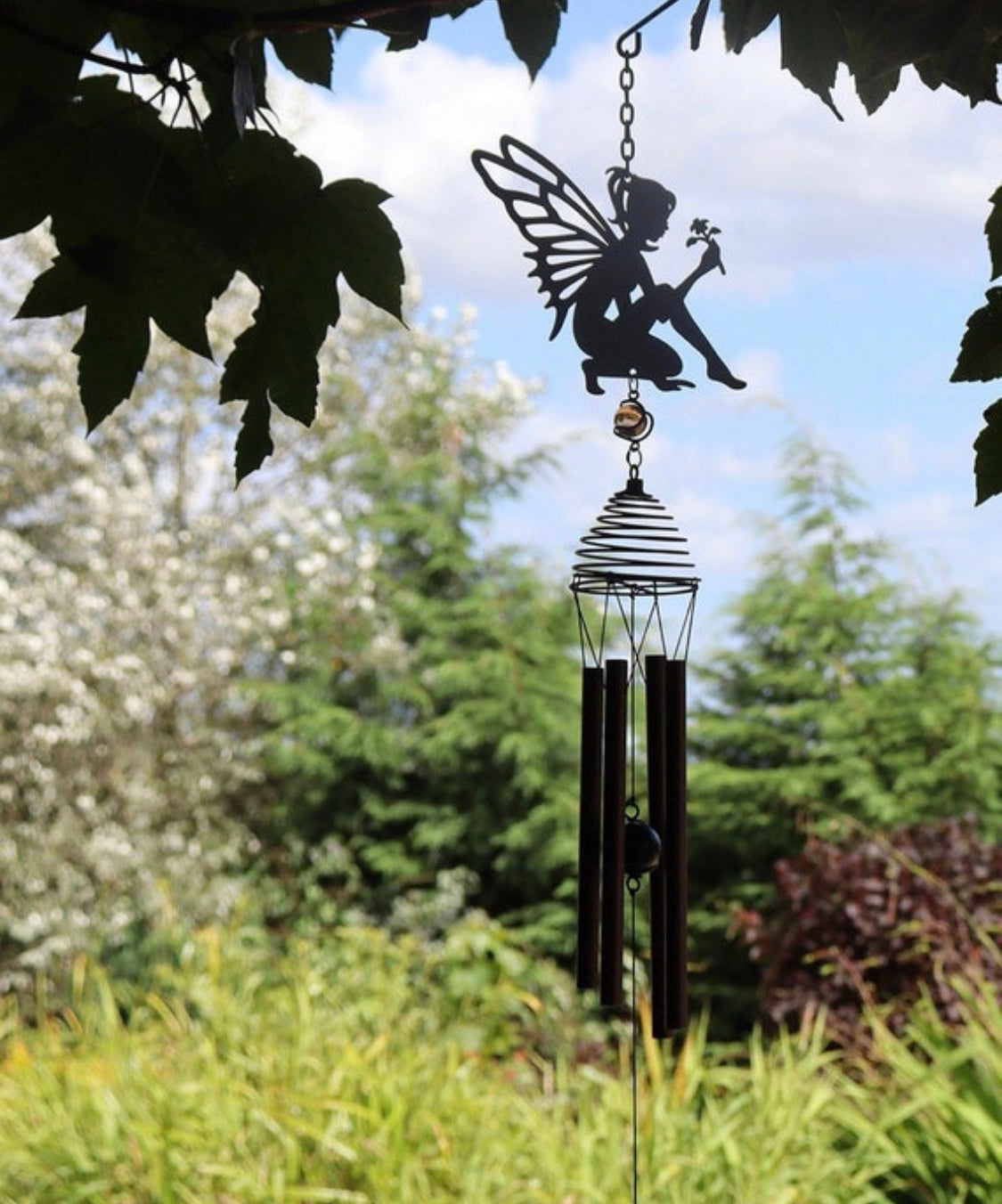 Fairy Silhouette Design Black Wind-chime With Crystal Dropper