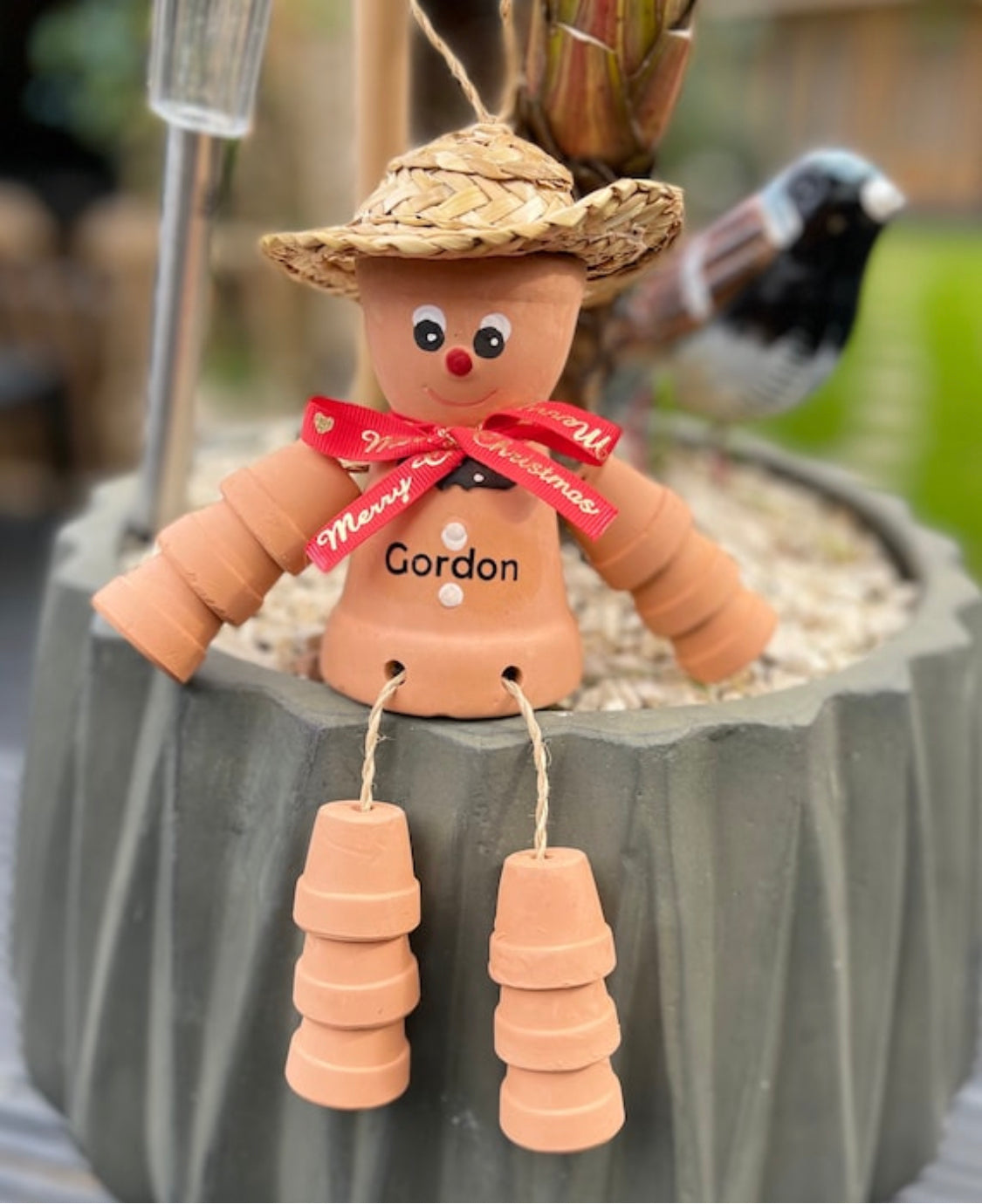 Personalised Terracotta Plant Pot People Man or Lady Includes Ribbon Of Choice