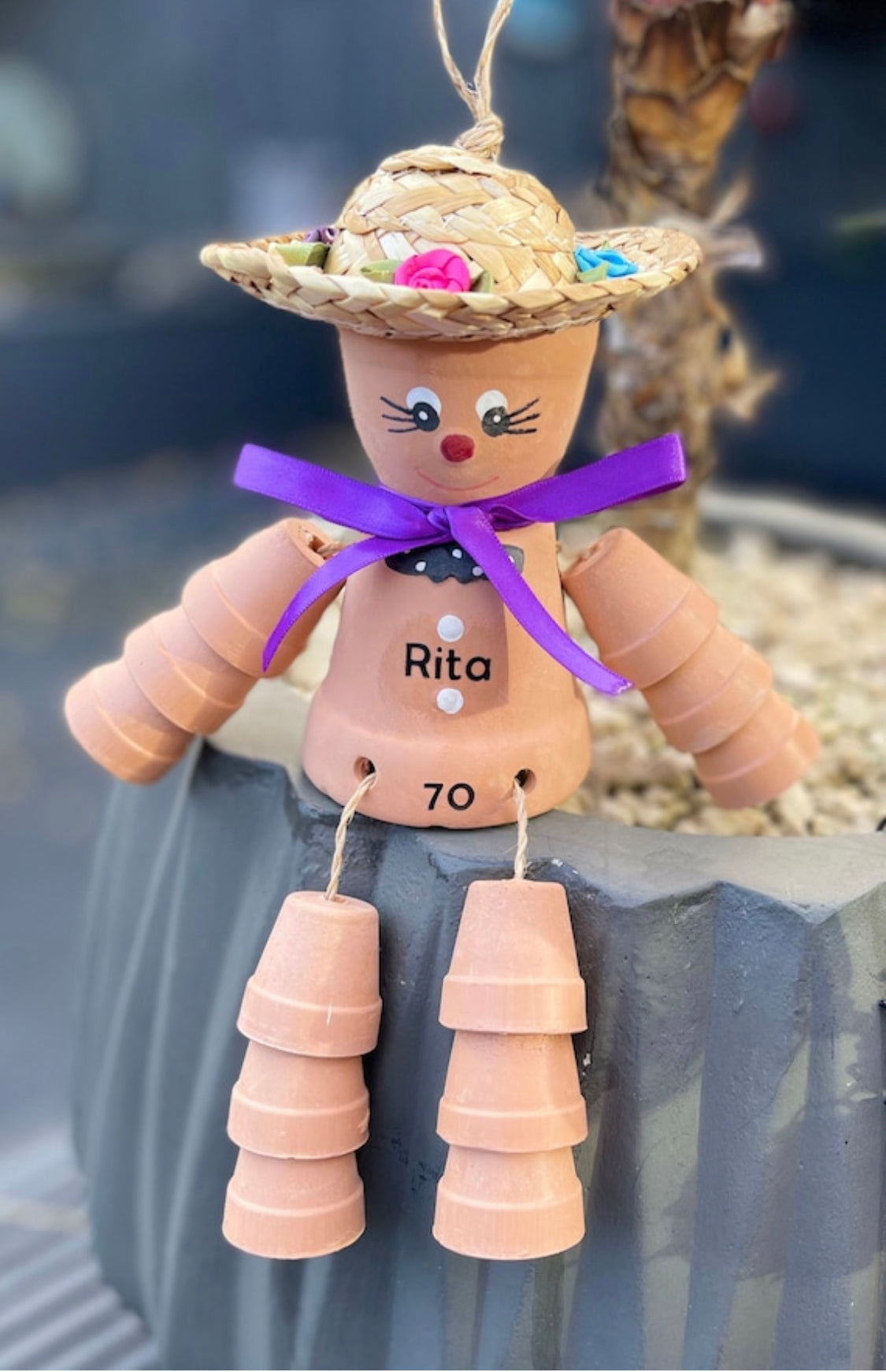 Personalised Terracotta Plant Pot People Man or Lady Includes Ribbon Of Choice