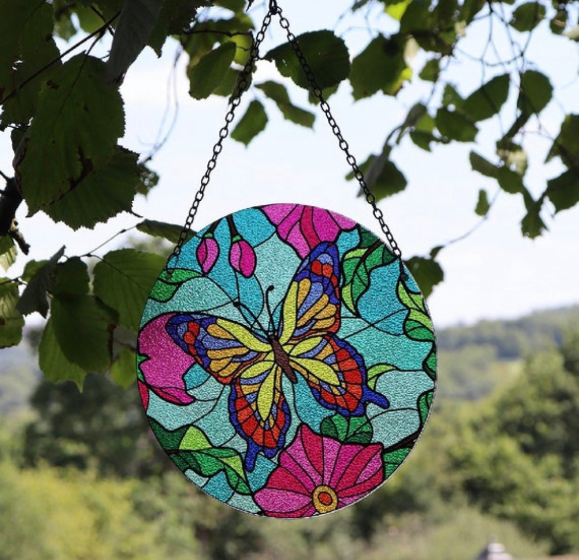 Butterfly Glass Orbit Suncatcher Hanging Garden Ornament