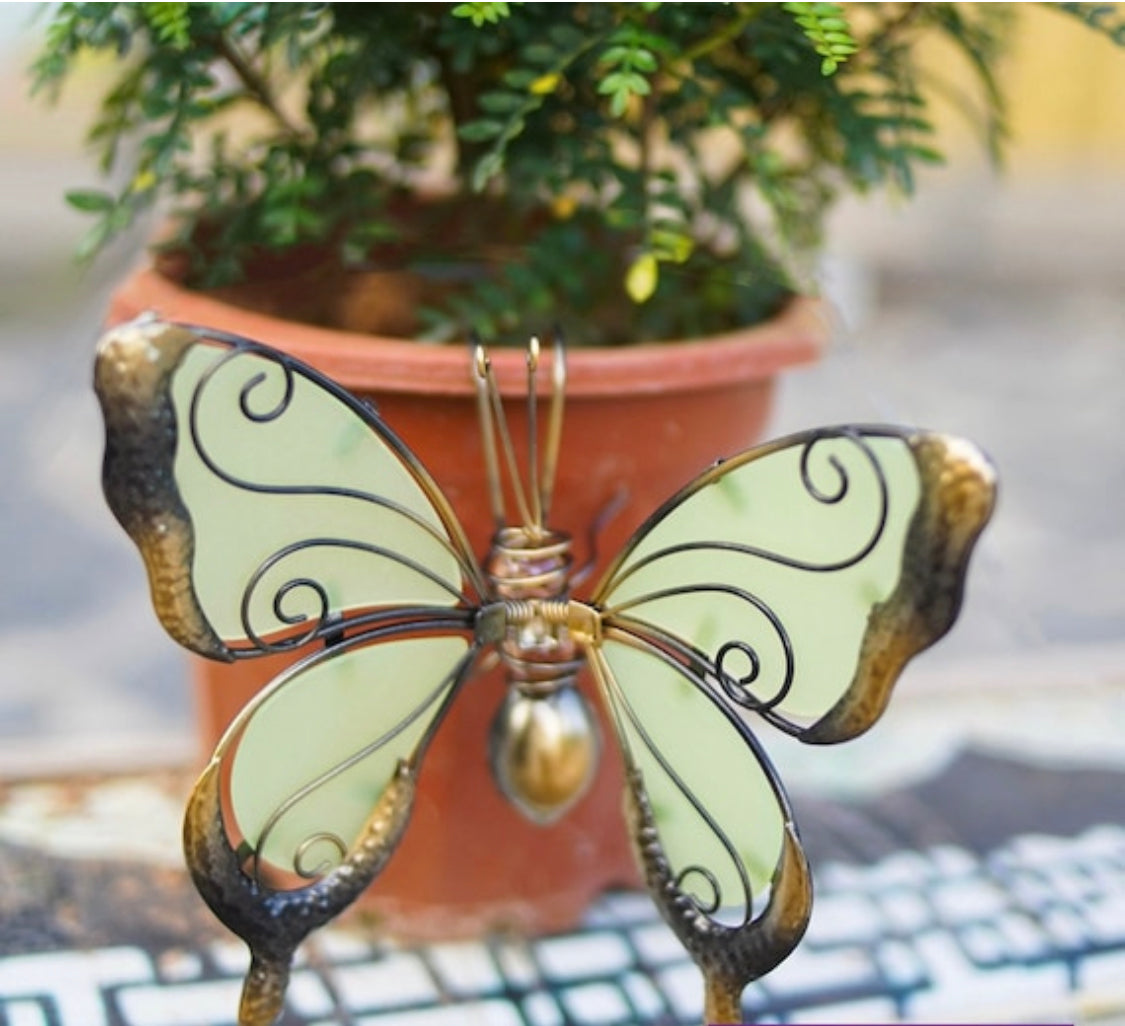 Glow In The Dark Glass Wing Butterfly Or Dragonfly Decorative Plant Pot Hangers