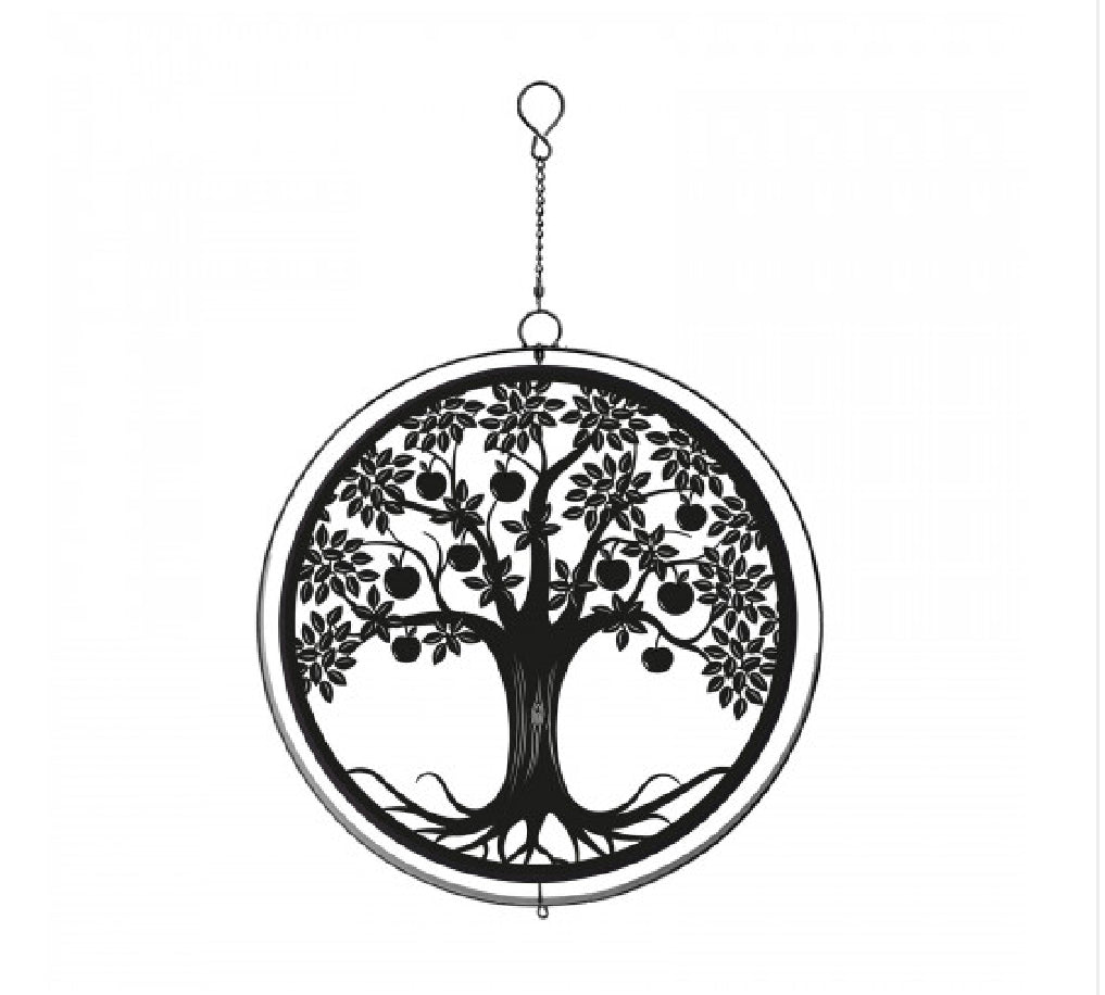 Apple Tree Of Life Silhouette Orbit Wind Spinner Garden Decoration